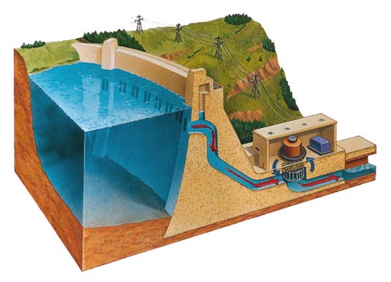 Hydroelectric dam cut-away illustration
